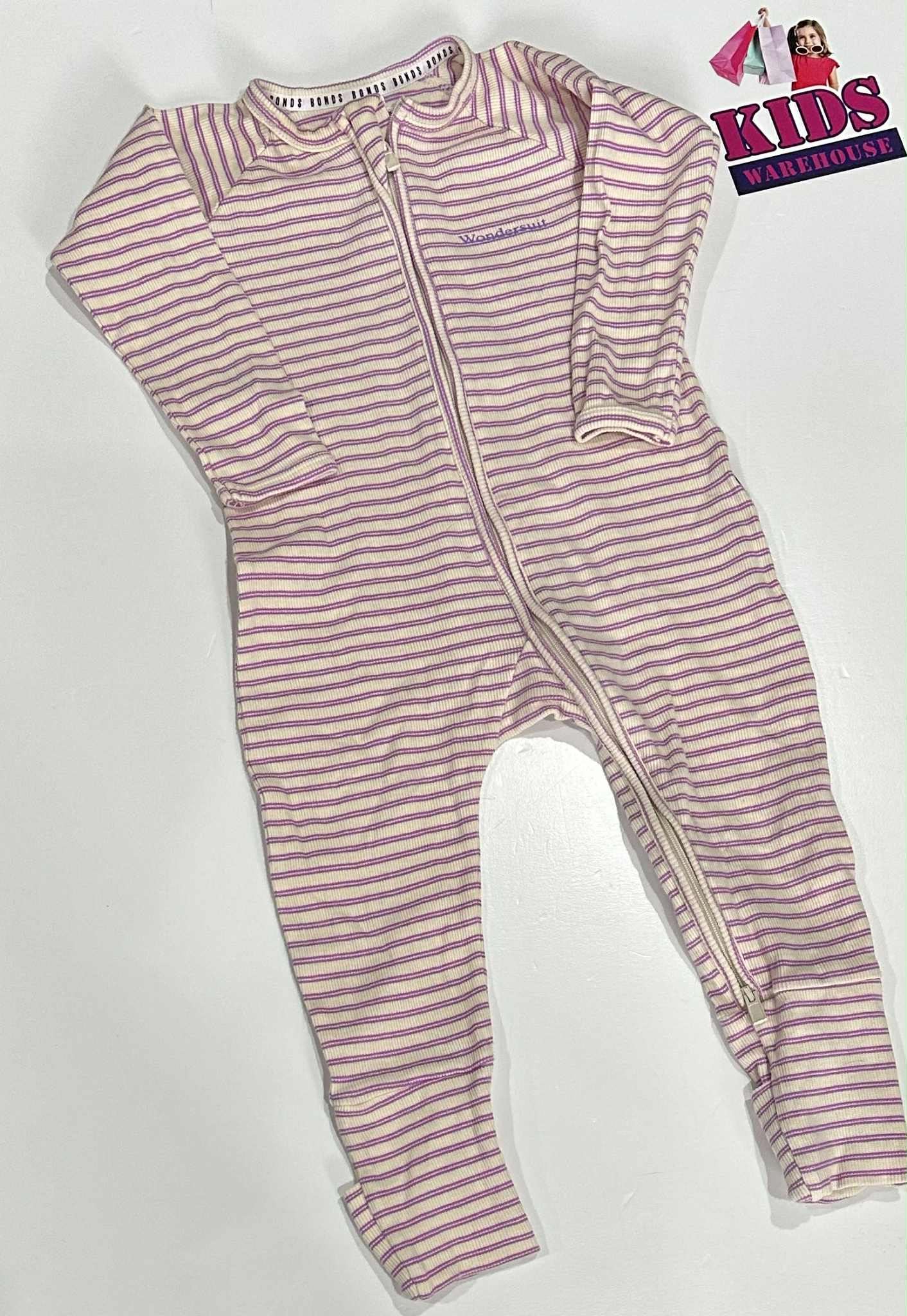 Bonds White & Purple Striped Wondersuit Size 1