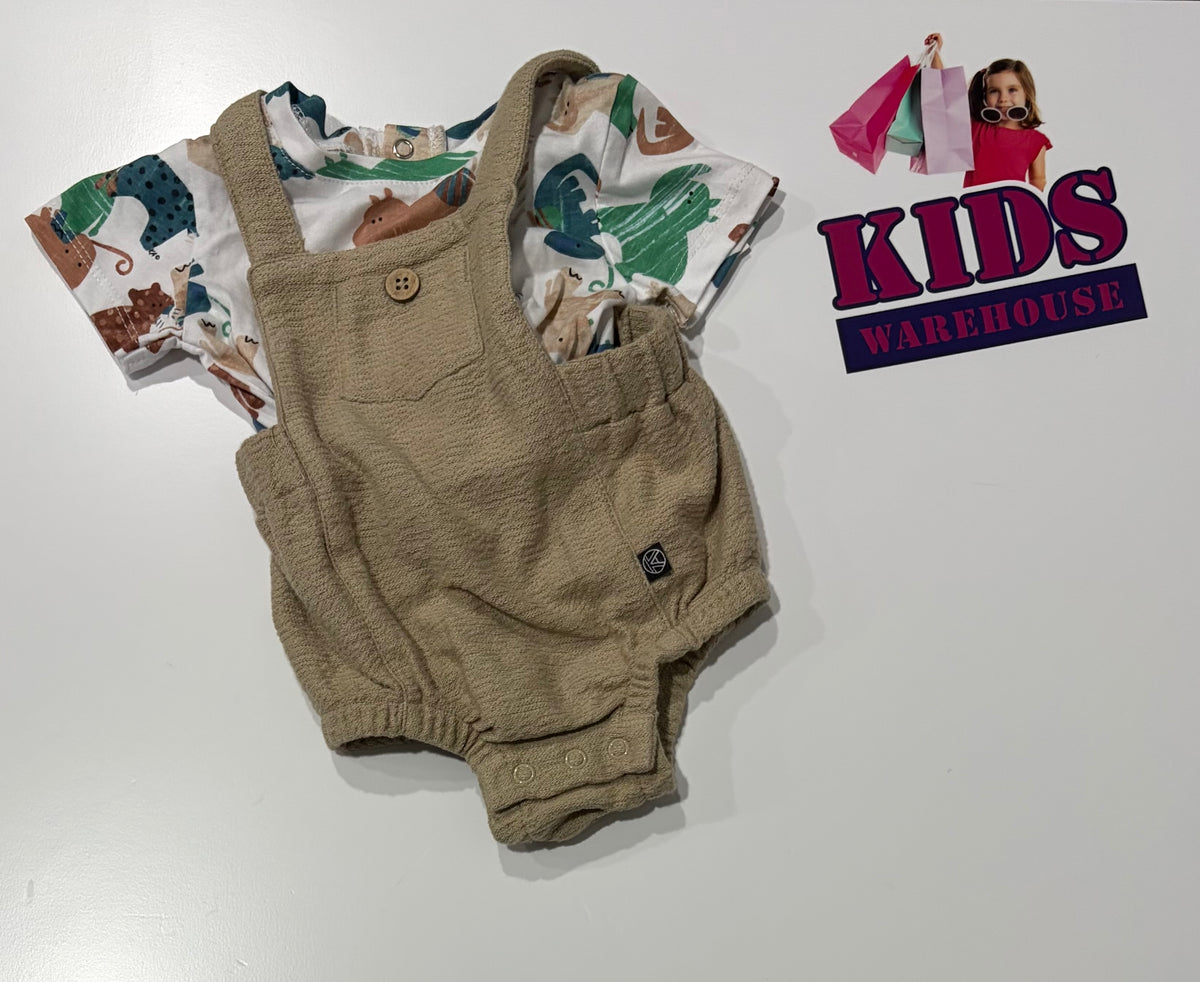 Not Used Kidding Around White, Safari Animals Print Top & Brown Playsuit Size 000