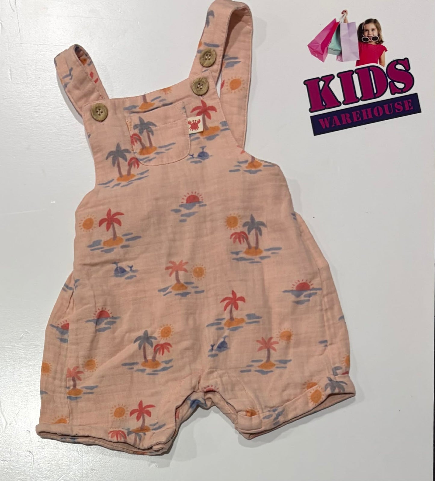 PureBaby Pink Overalls With Sunny Beach Pattern Size 00