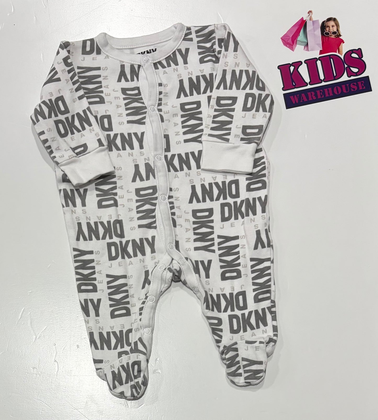 DKNY White, Grey Logo Print Jumpsuit Size 0000