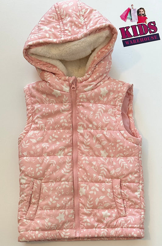 Pink Floral Puffer Vest with Lined Hood Size 4