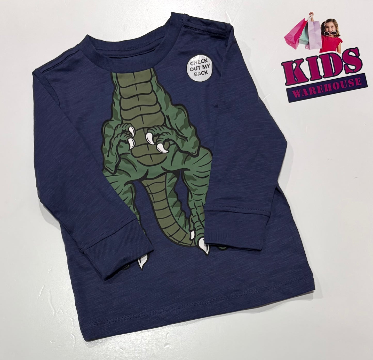 Navy Blue, T-Rex Front & Back Print Top Size 2