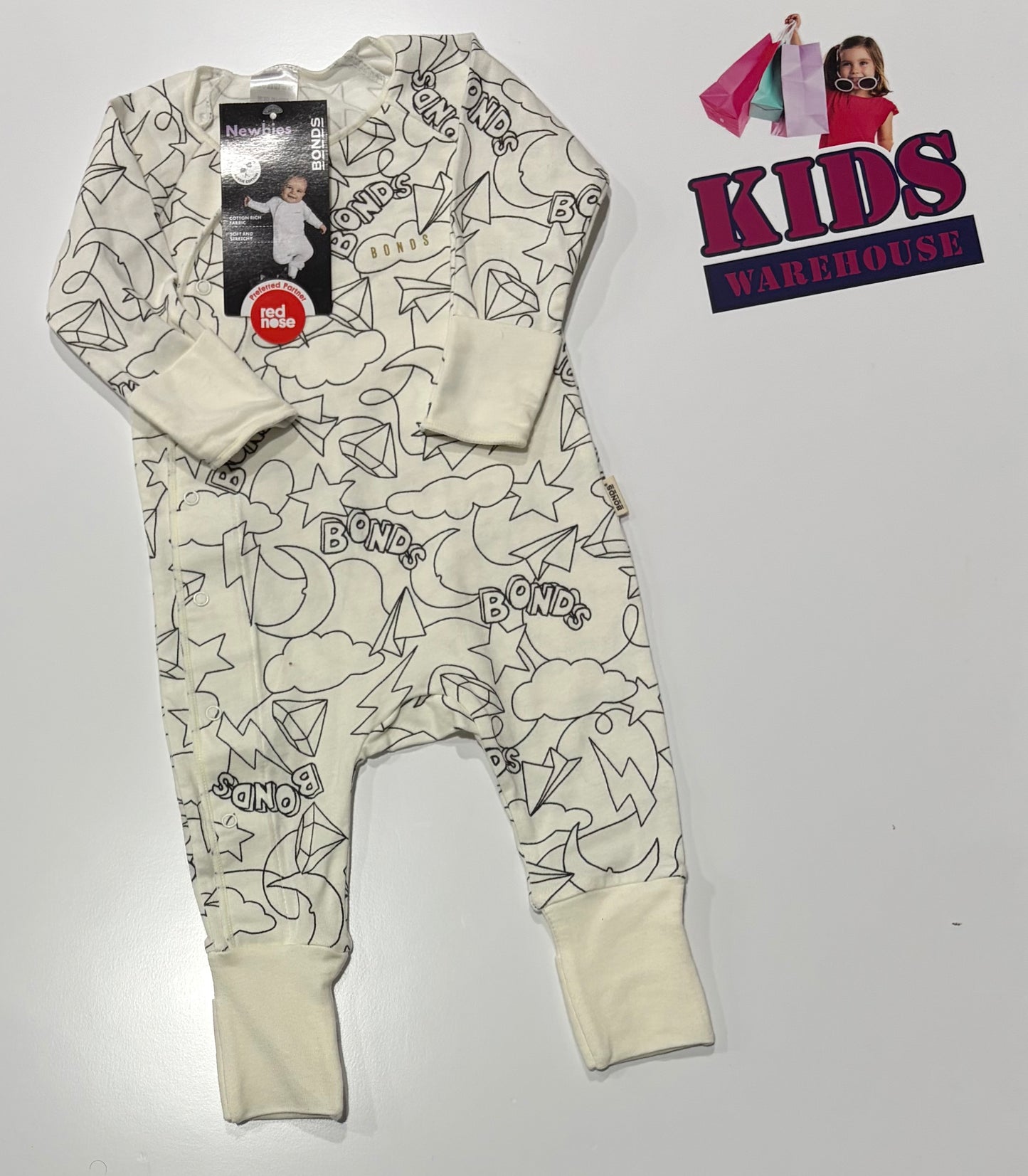 Not Used Bonds Cozysuit White, Black Shapes Print Jumpsuit Size 000