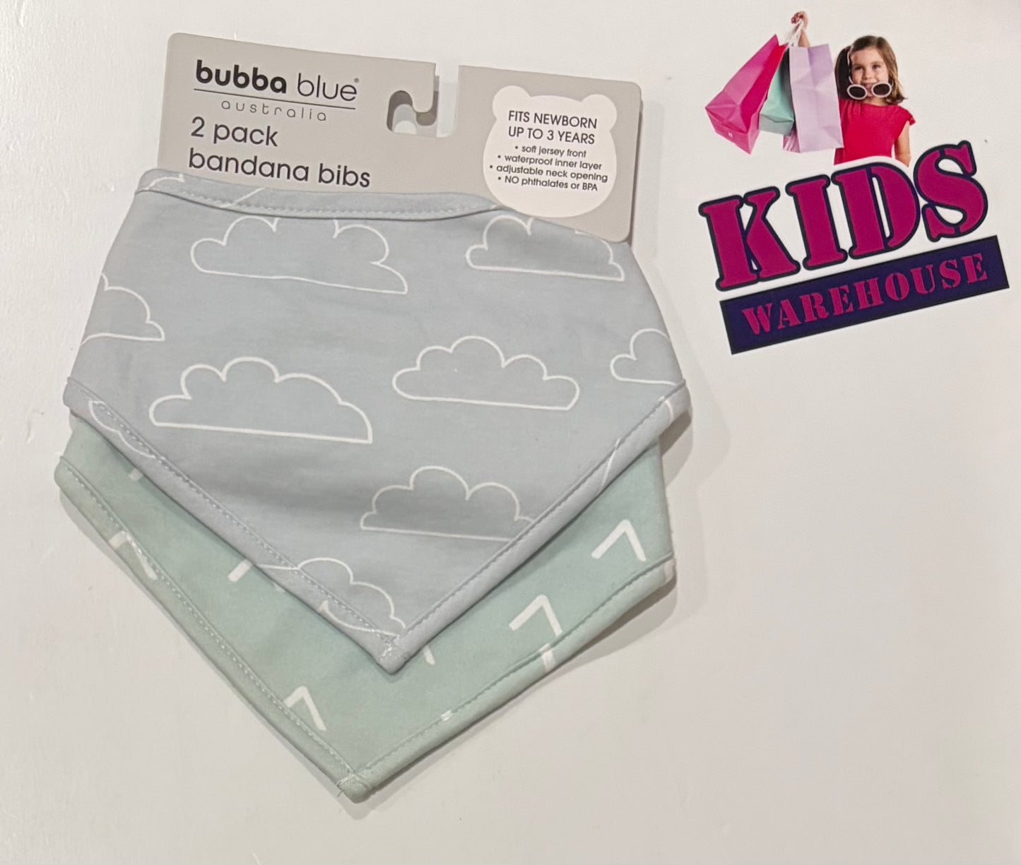 NEW Bubba Blue Australia Grey, Mint Bandana Bibs 2 Pack