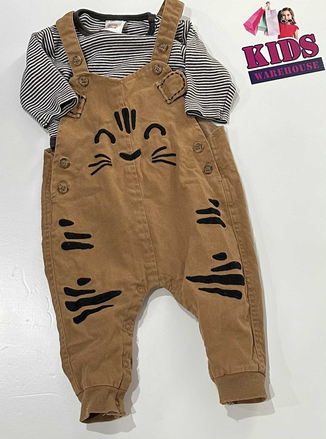 Ollies Place Brown Overalls With White & Black Top Size 0000