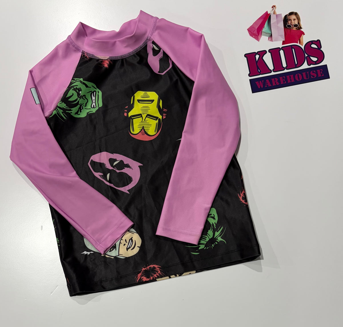 Marvel Pink, Black Characters Print Swim Rashie Top Size 5