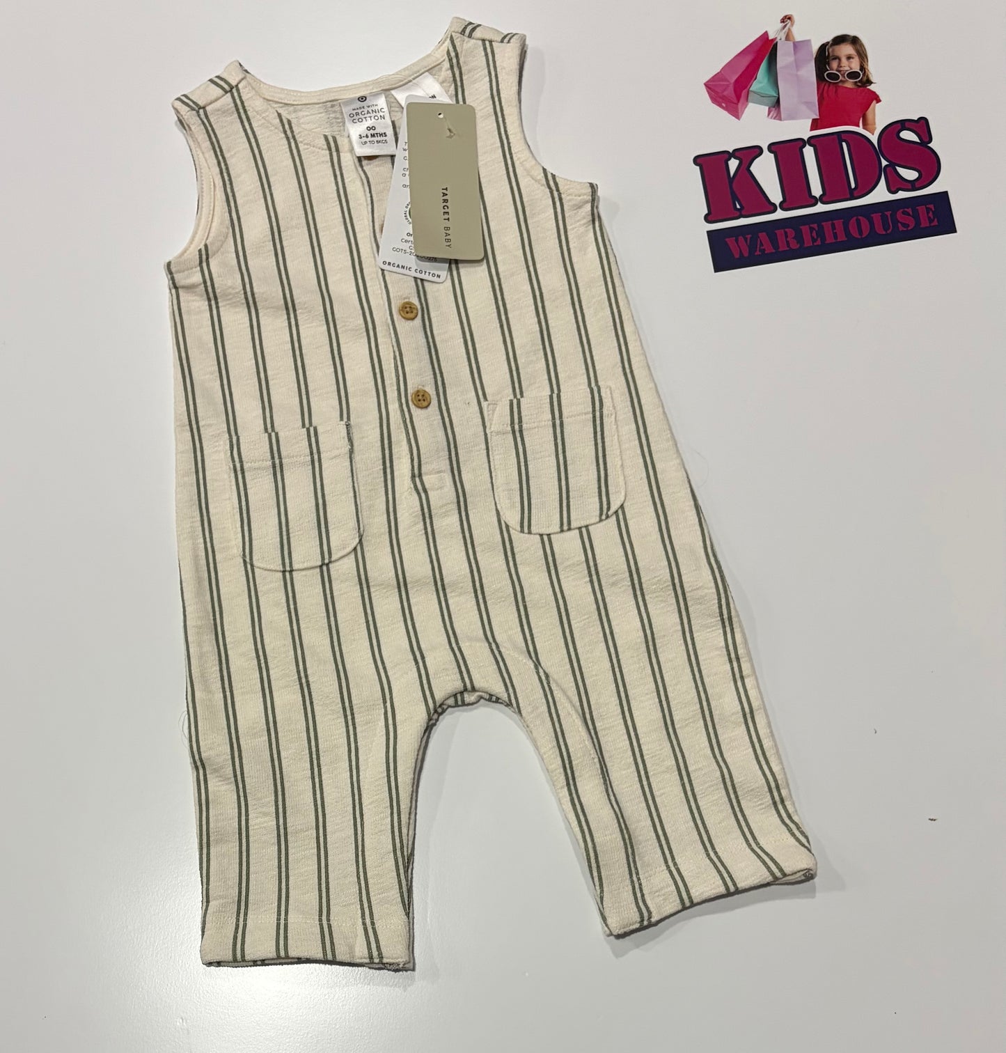 Not Used White, Green Stripe Jumpsuit Size 00