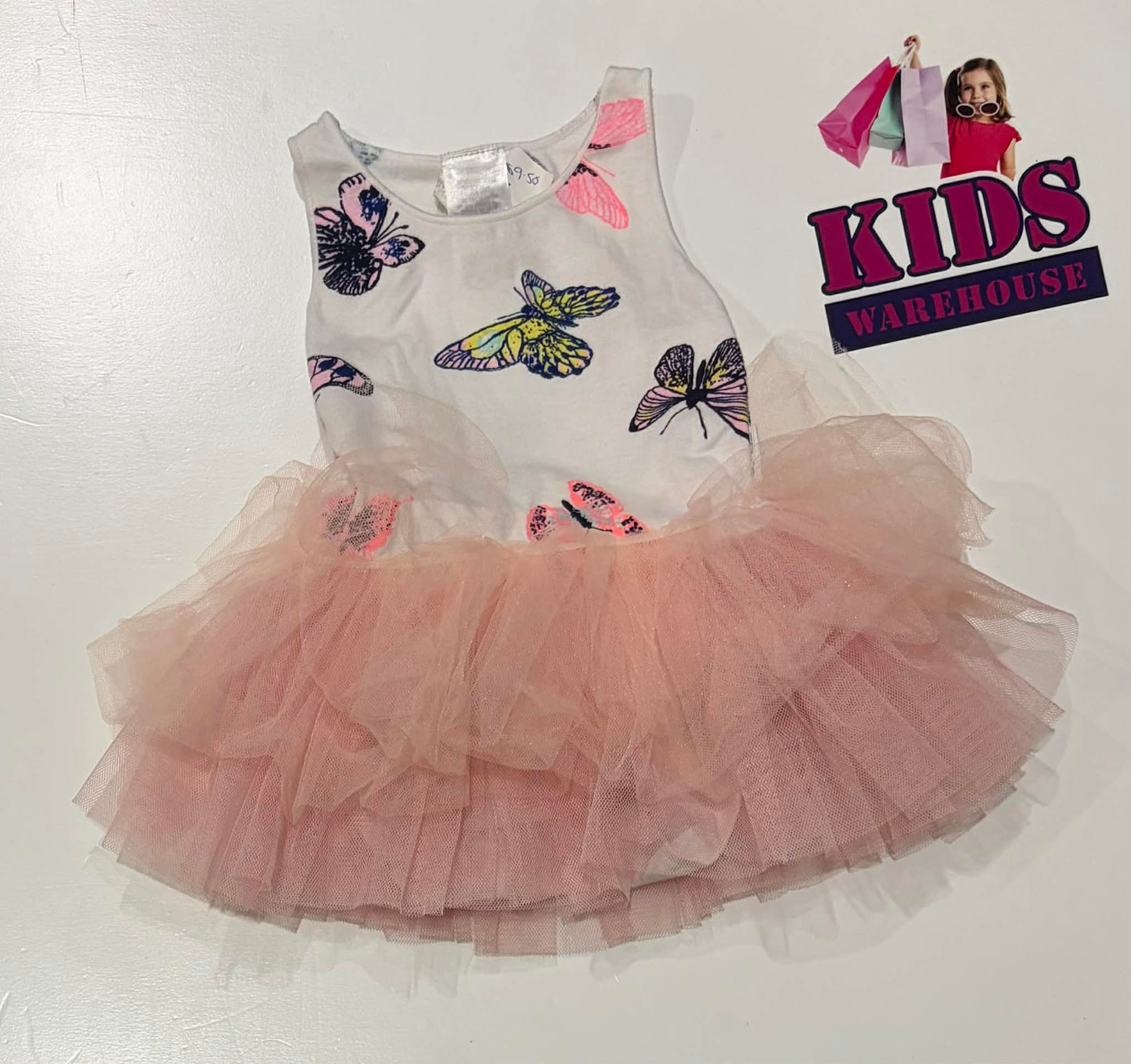 Bonds White & Pink Tutu Bodysuit Dress With Butterfly Pattern Size 000