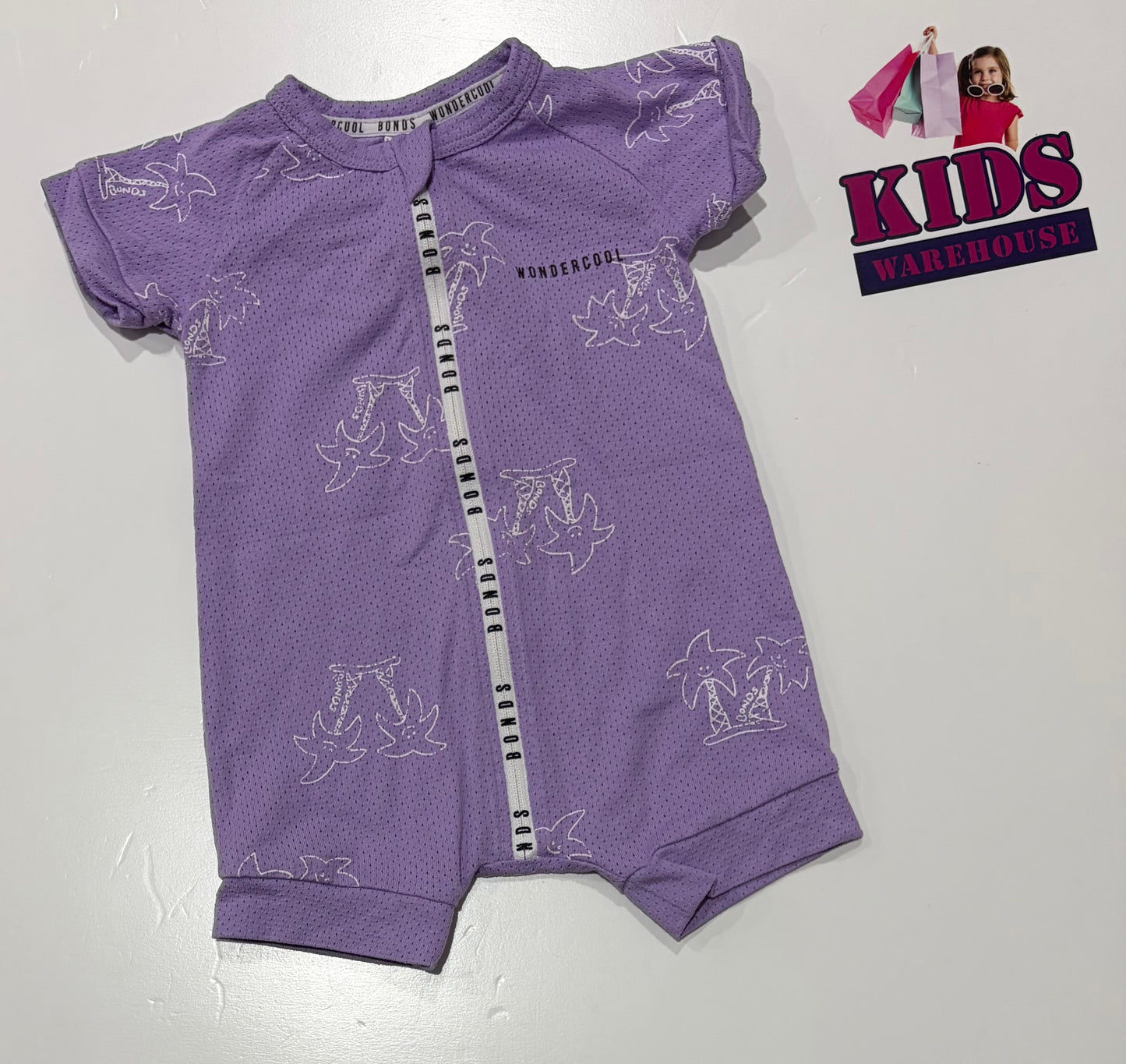 Bonds Wondersuit Purple, White Palm Tree Print Jumpsuit Size 00