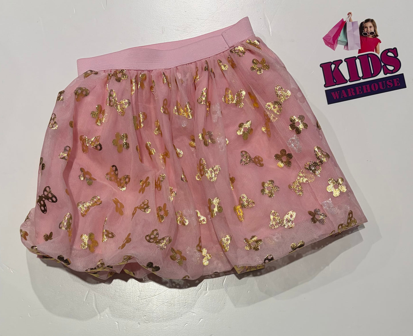 Disney Minnie Mouse Pink, Gold Flower Print Skirt Size 6