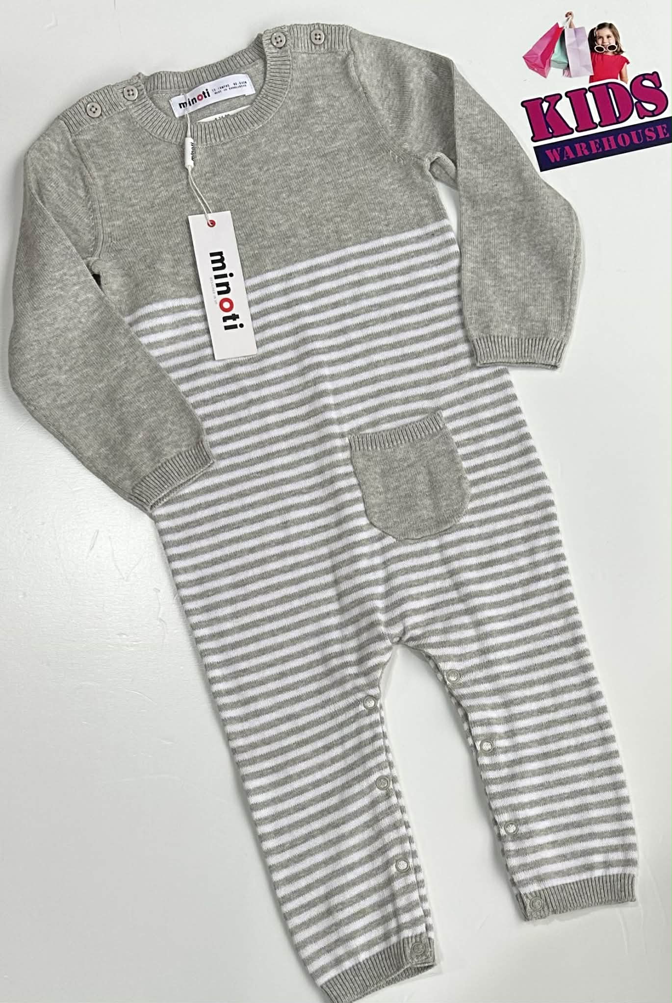 New Minoti Grey & White Stripes Jumpsuit Size 1