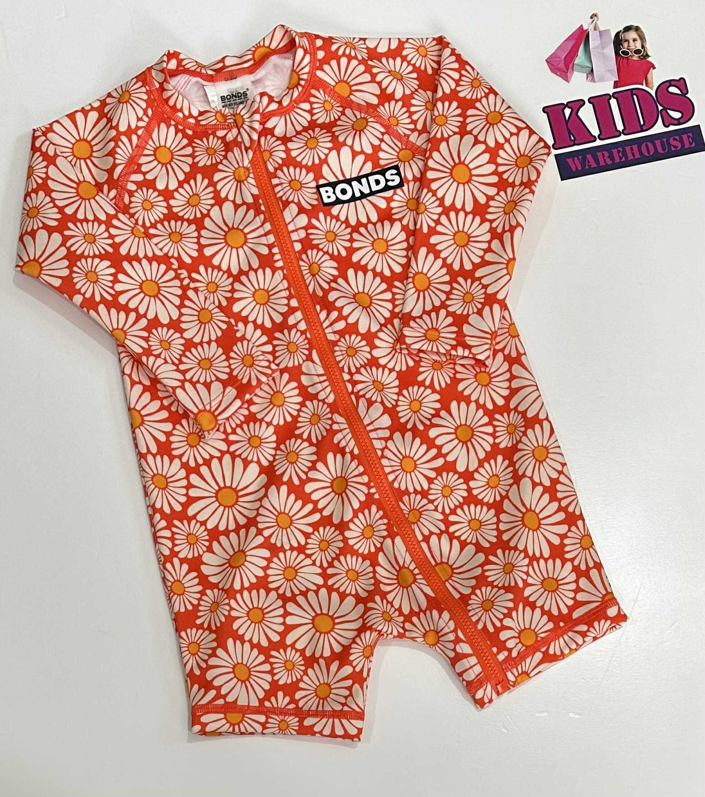 Bonds Orange Swim Bodysuit With Flower Pattern Size 1