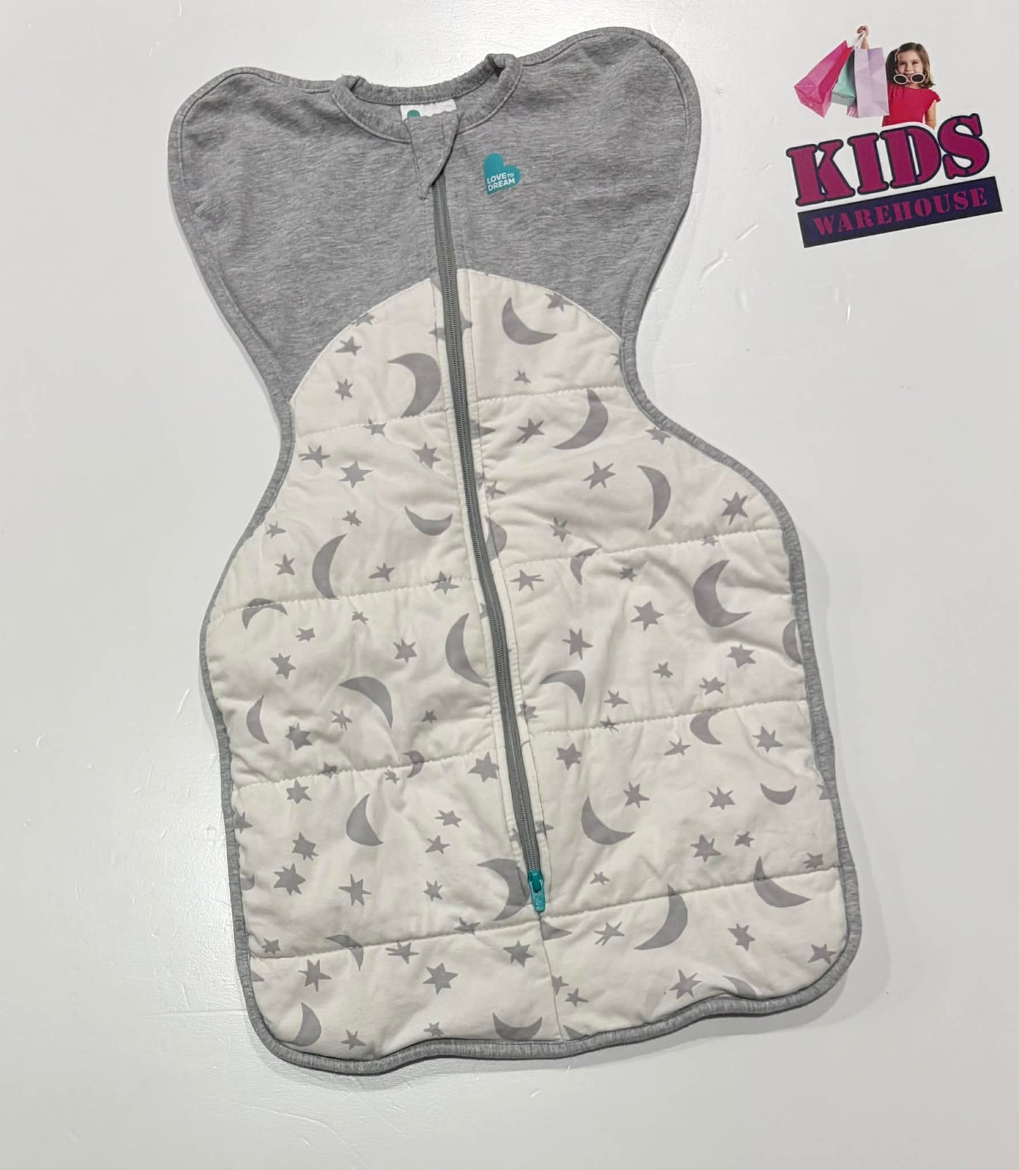 Love To Dream Swaddle Up Grey, White Star & Moon Print Size Small (3.5-6kg) TOG 3.5