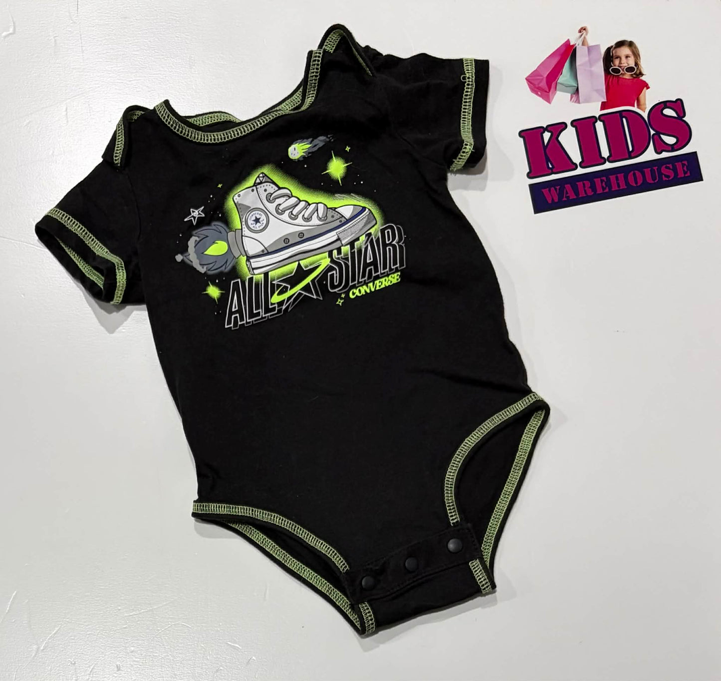 Converse Black & Green Bodysuit With “All Star” Print Size 00