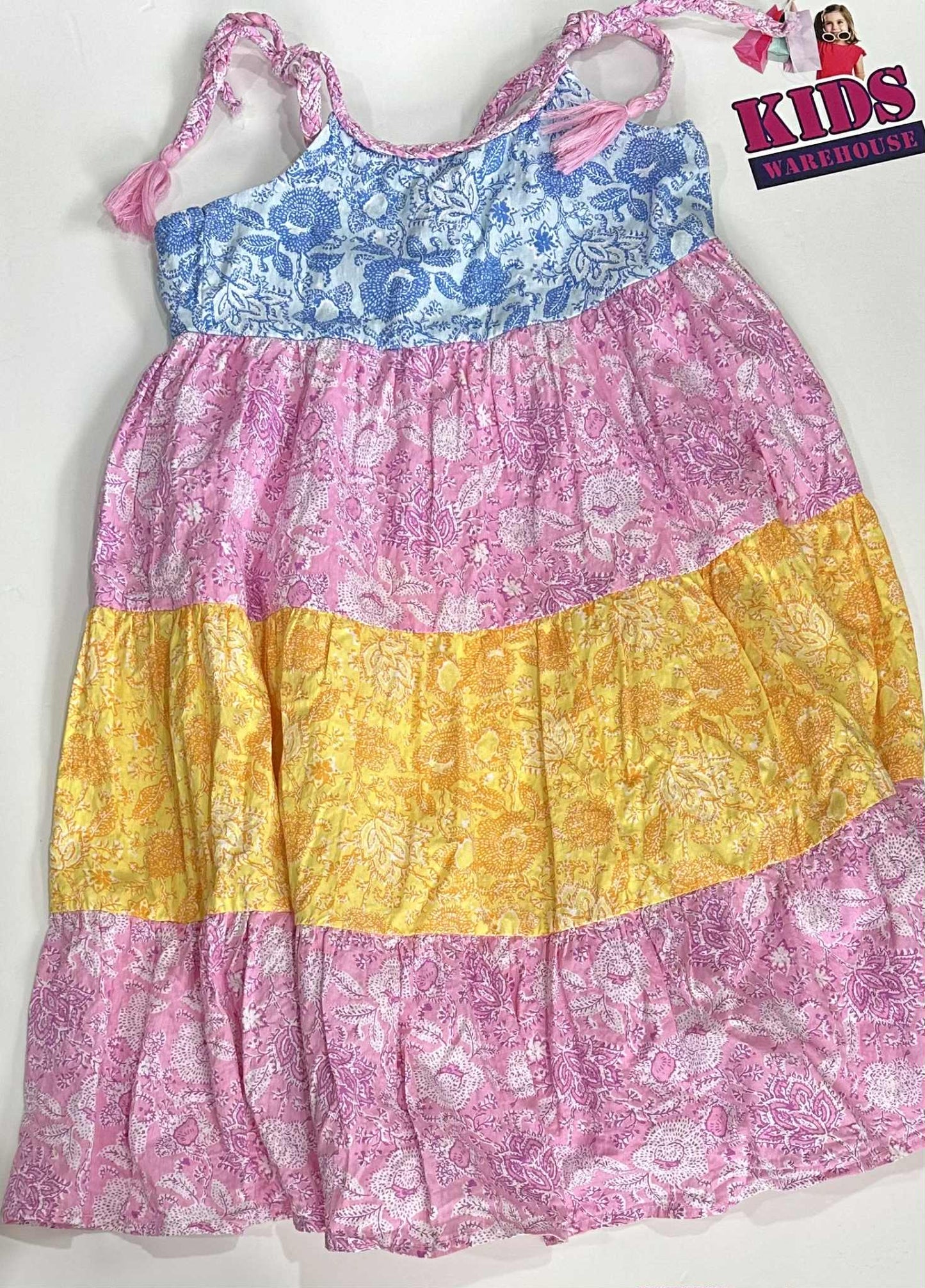 Milkshake Pink, Yellow & Blue Dress With Flower Pattern Size 5