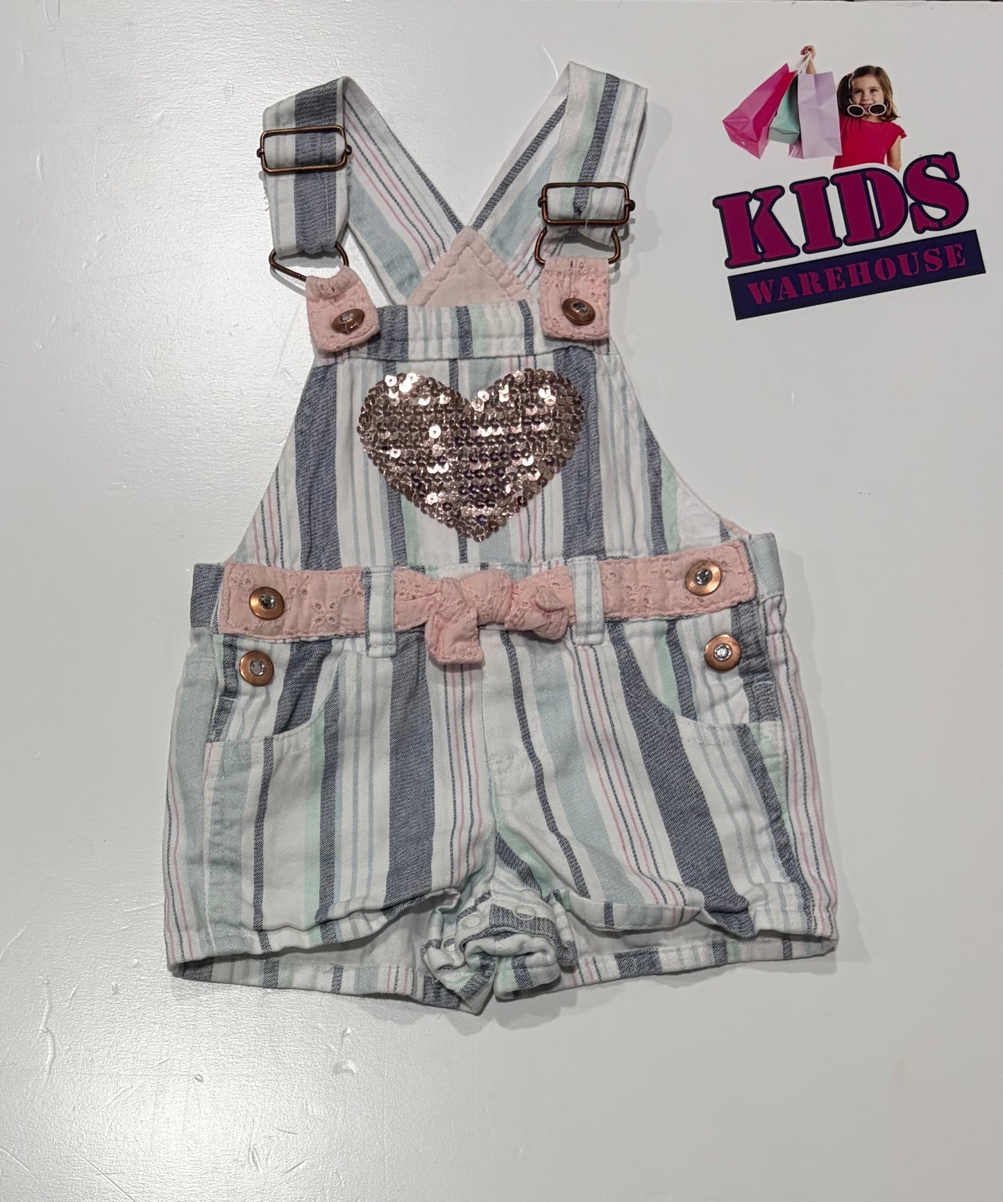 Nannette White, Blue Stripe, Sequin Overalls Size 1
