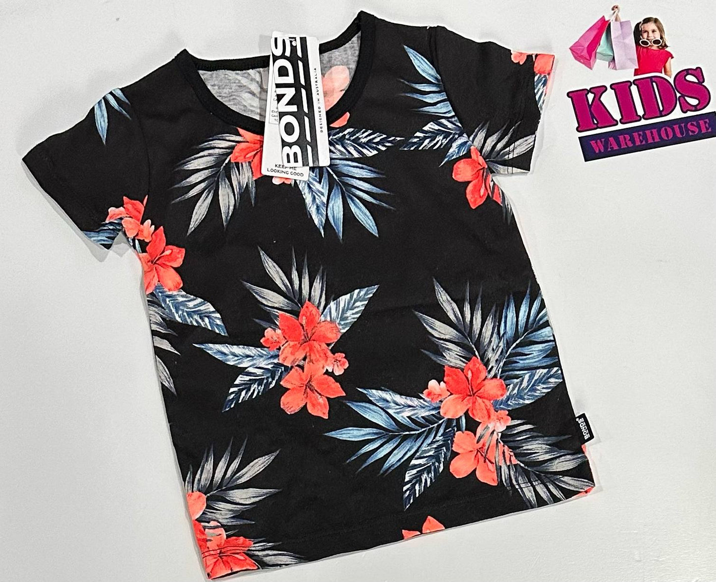 New Bonds Black Top With Pink Flower Pattern Size 1
