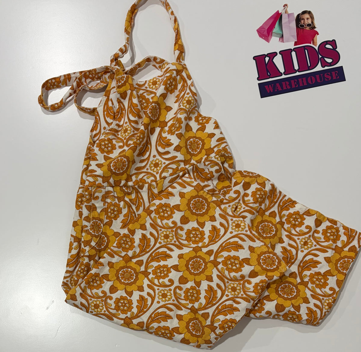 Ghanda White, Yellow Floral Print One Piece Size 3