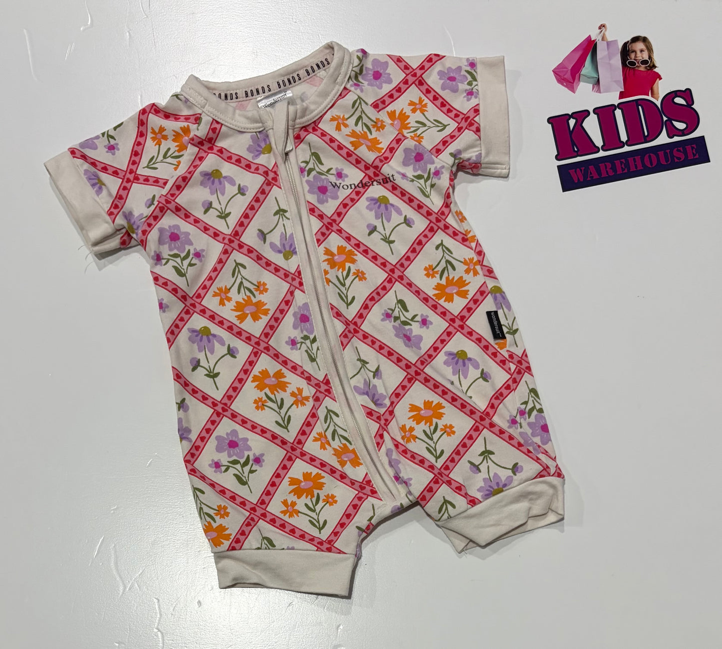 Bonds Wondersuit White, Floral Print Jumpsuit Size 000