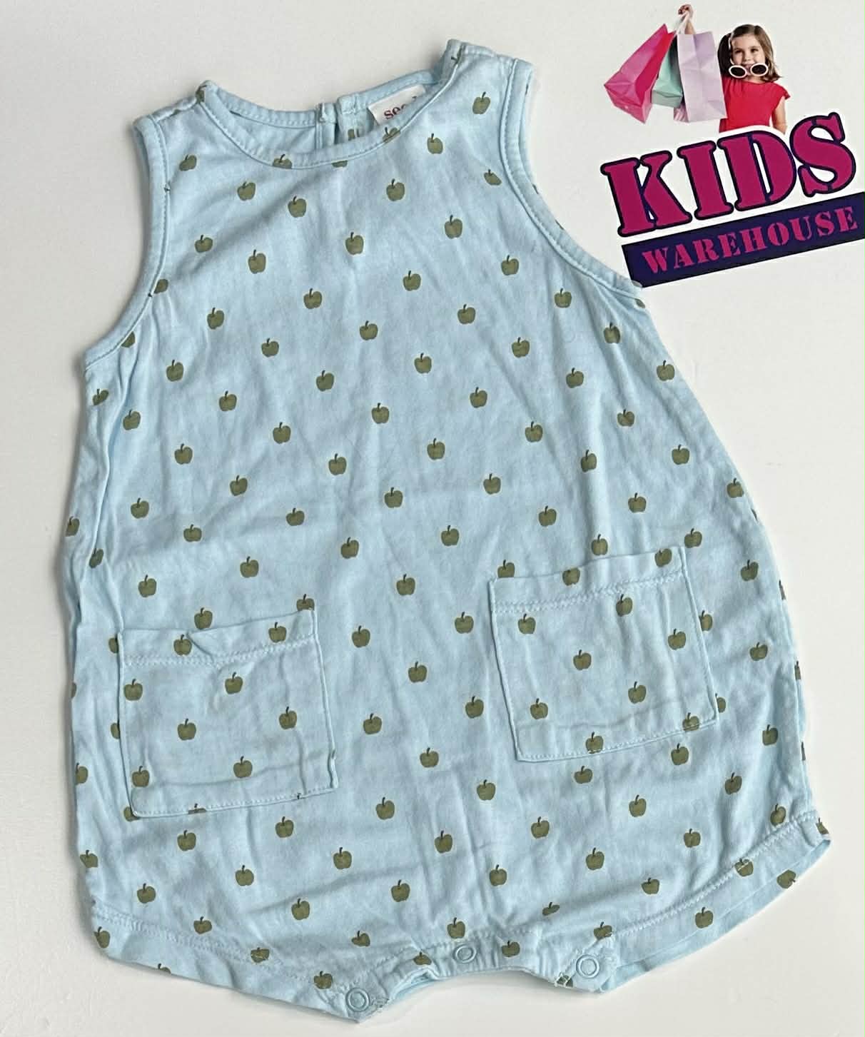 Seed Heritage Blue Bodysuit With Green Apple Pattern Size 00