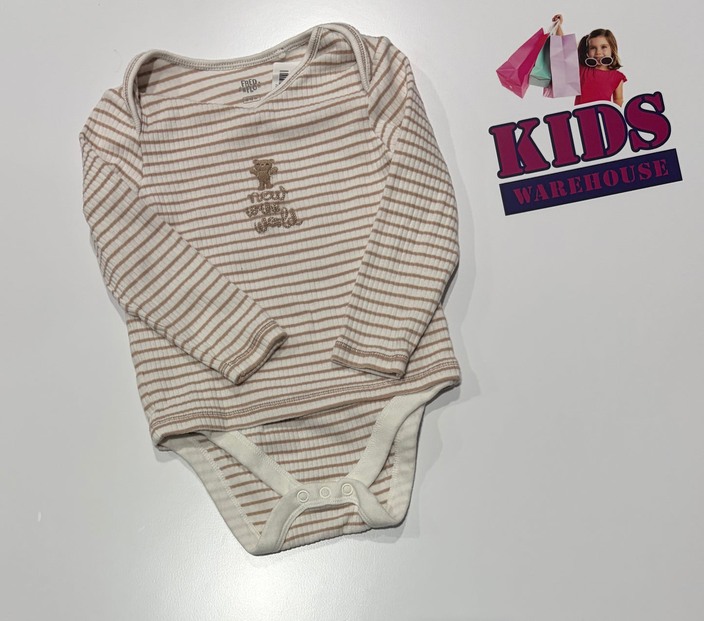 Fred & Flo White, Brown Stripe Print Bodysuit Size 0