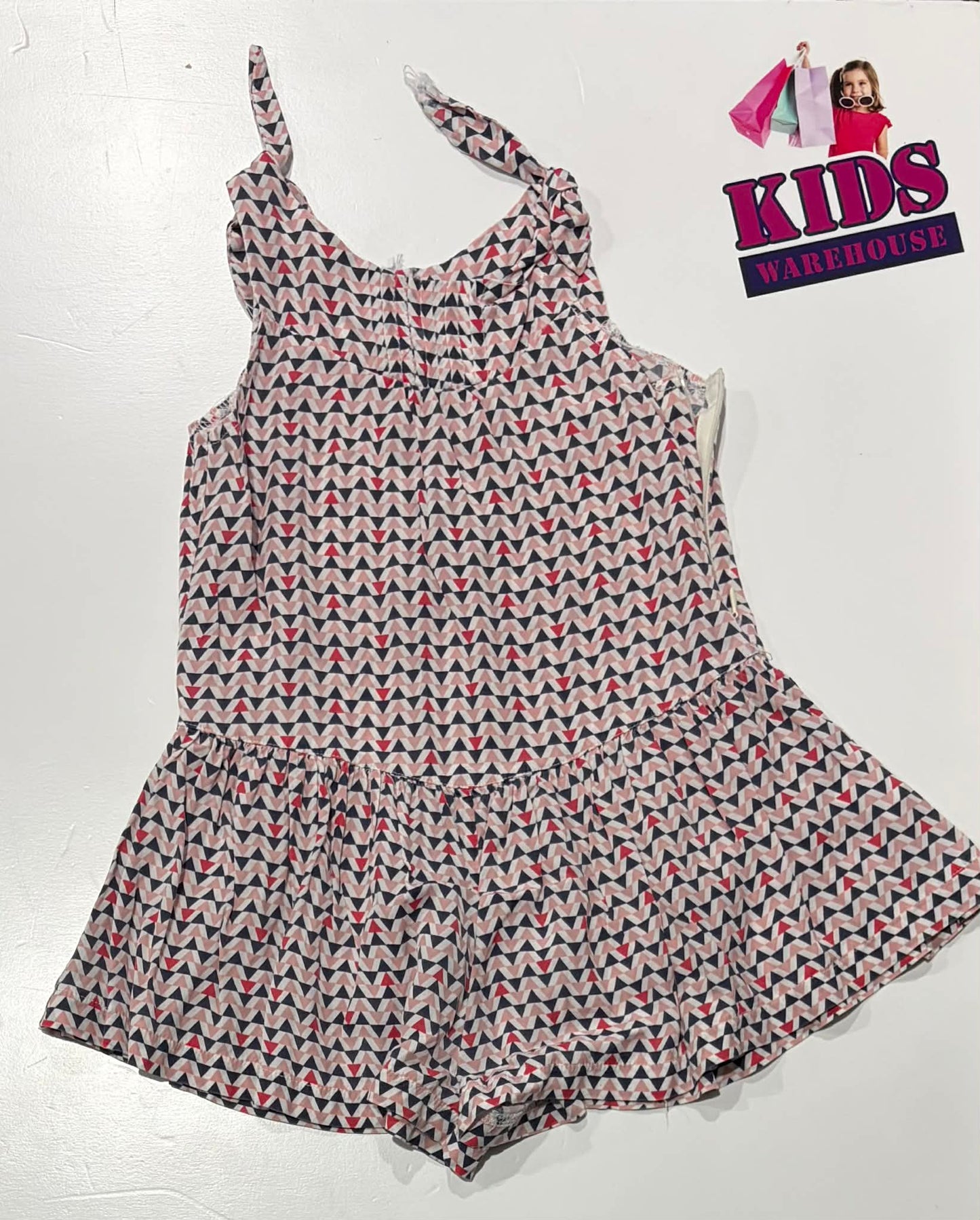 Fox & Finch White Dress With Blue & Pink Triangle Pattern Size 2