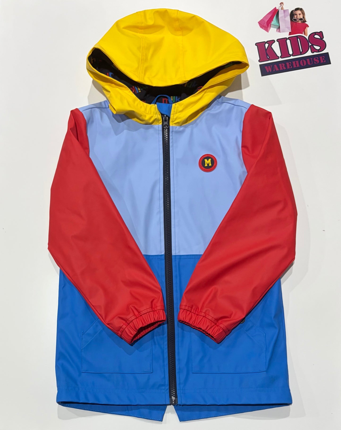 Milkshake Yellow, Blue, Red Rain Jacket Size 8