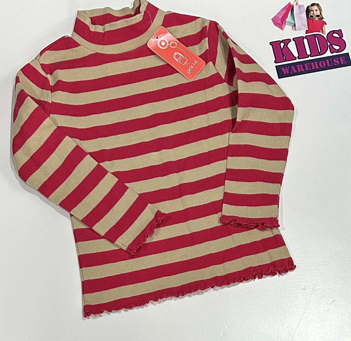 New Target Red & Tan Long Sleeve Striped Top Size 3 (RRP $10)
