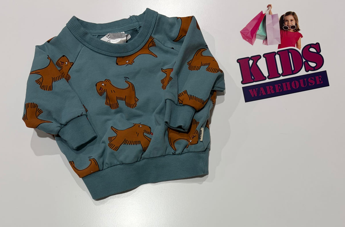 Bonds Blue, Brown Dog Print Sweater Size 000