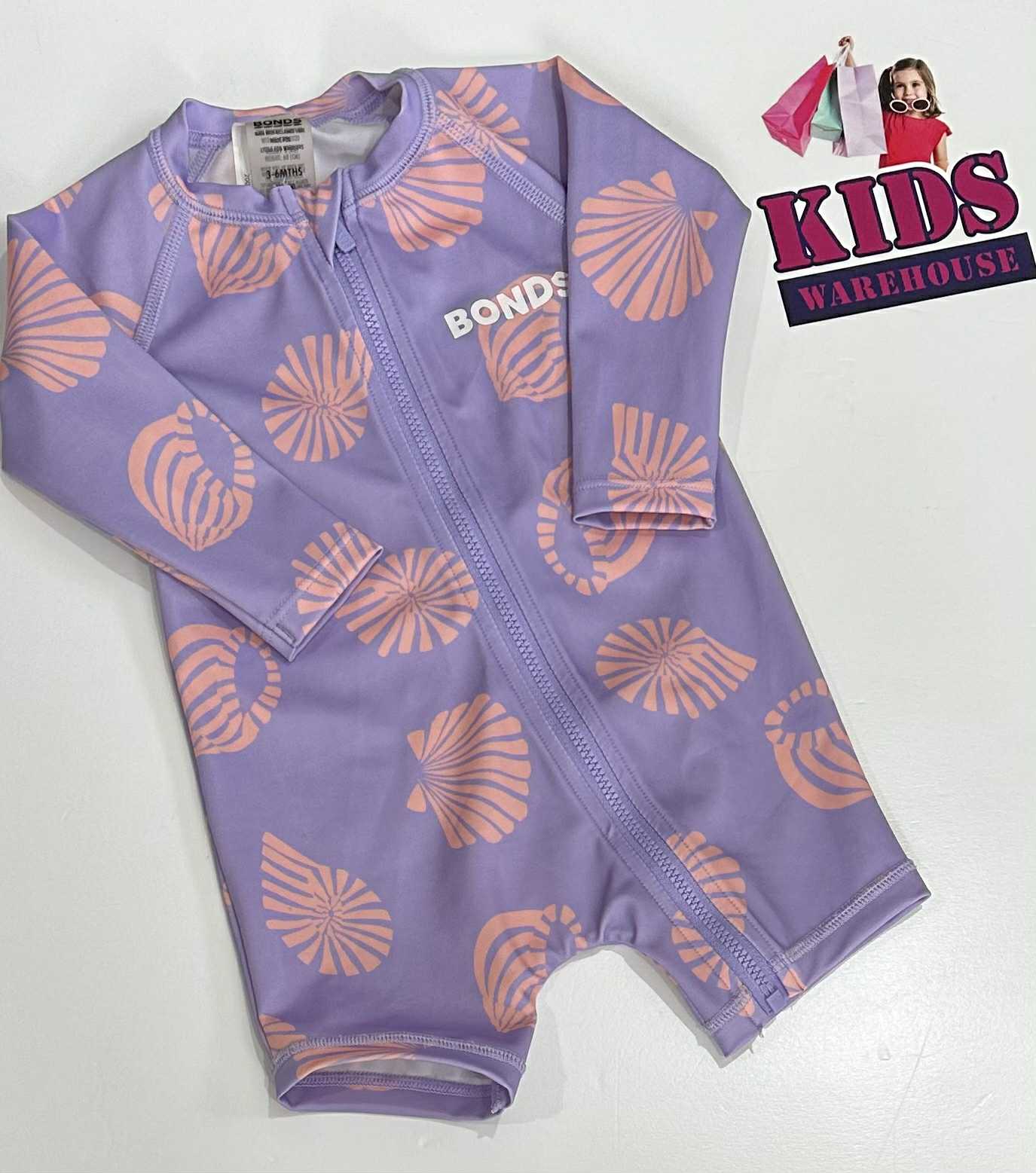 Bonds Purple Swim Bodysuit With Pink Sea Shell Pattern Size 00