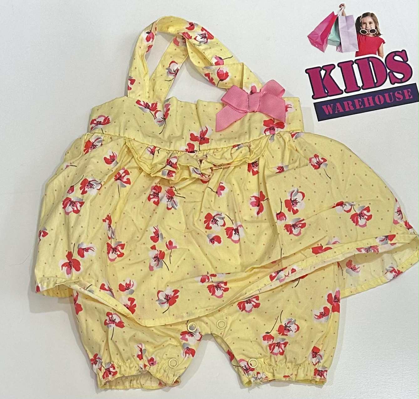 Baby Baby Yellow Bodysuit Dress With Pink Flower Pattern Size 0000