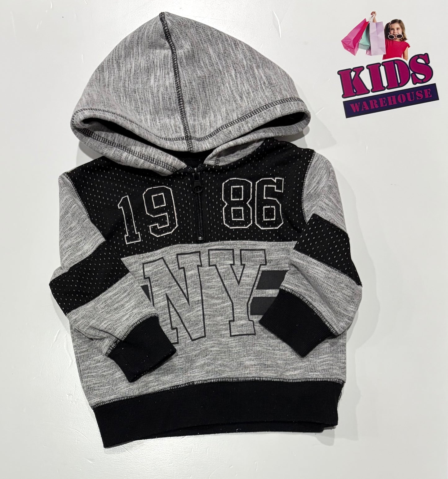 H&T Grey, Black Stripe 1986 NY Print Hoodie Size 1