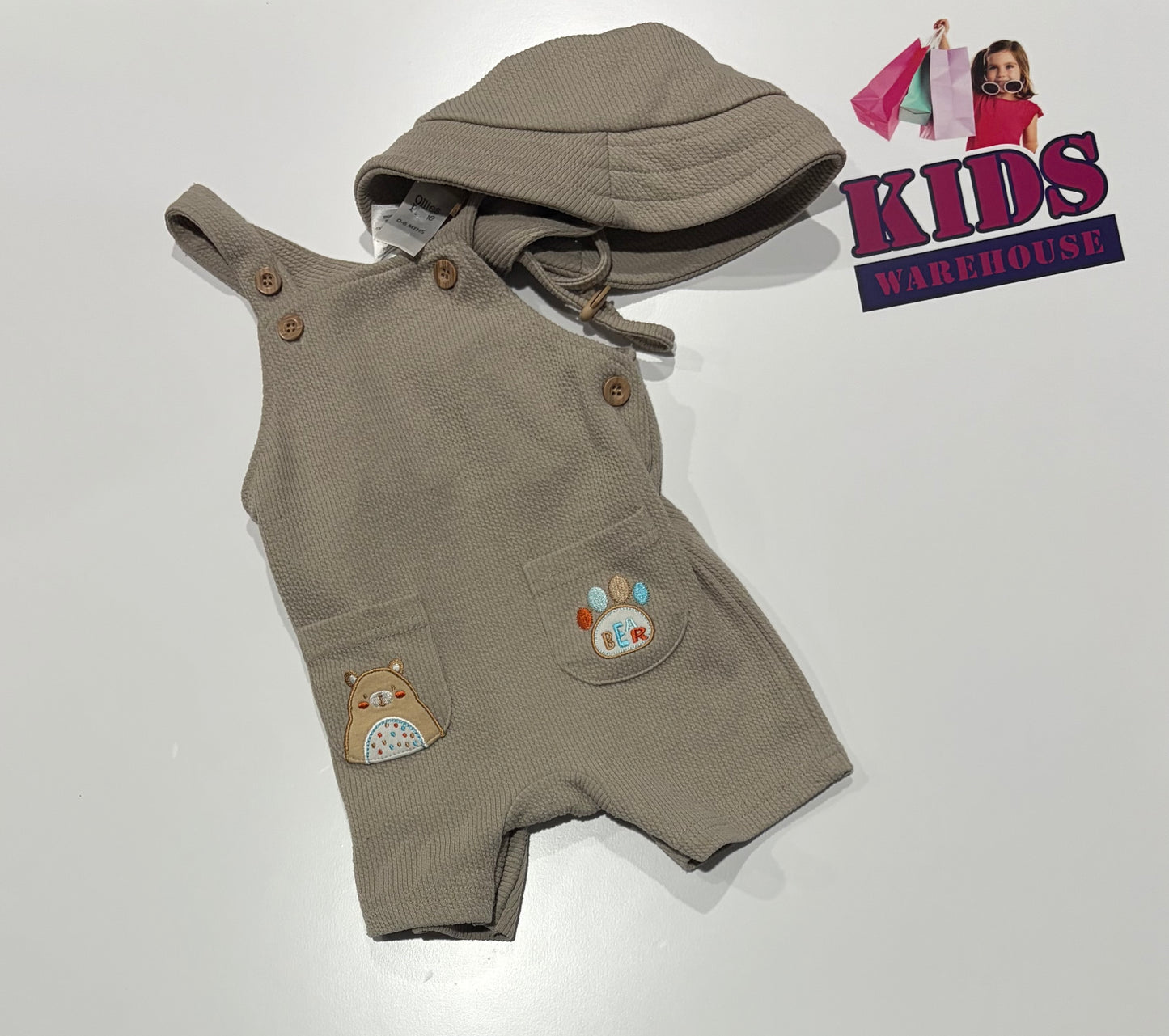 Ollie's Place Brown Overalls & Bucket Hat 2 Piece Set Size 00