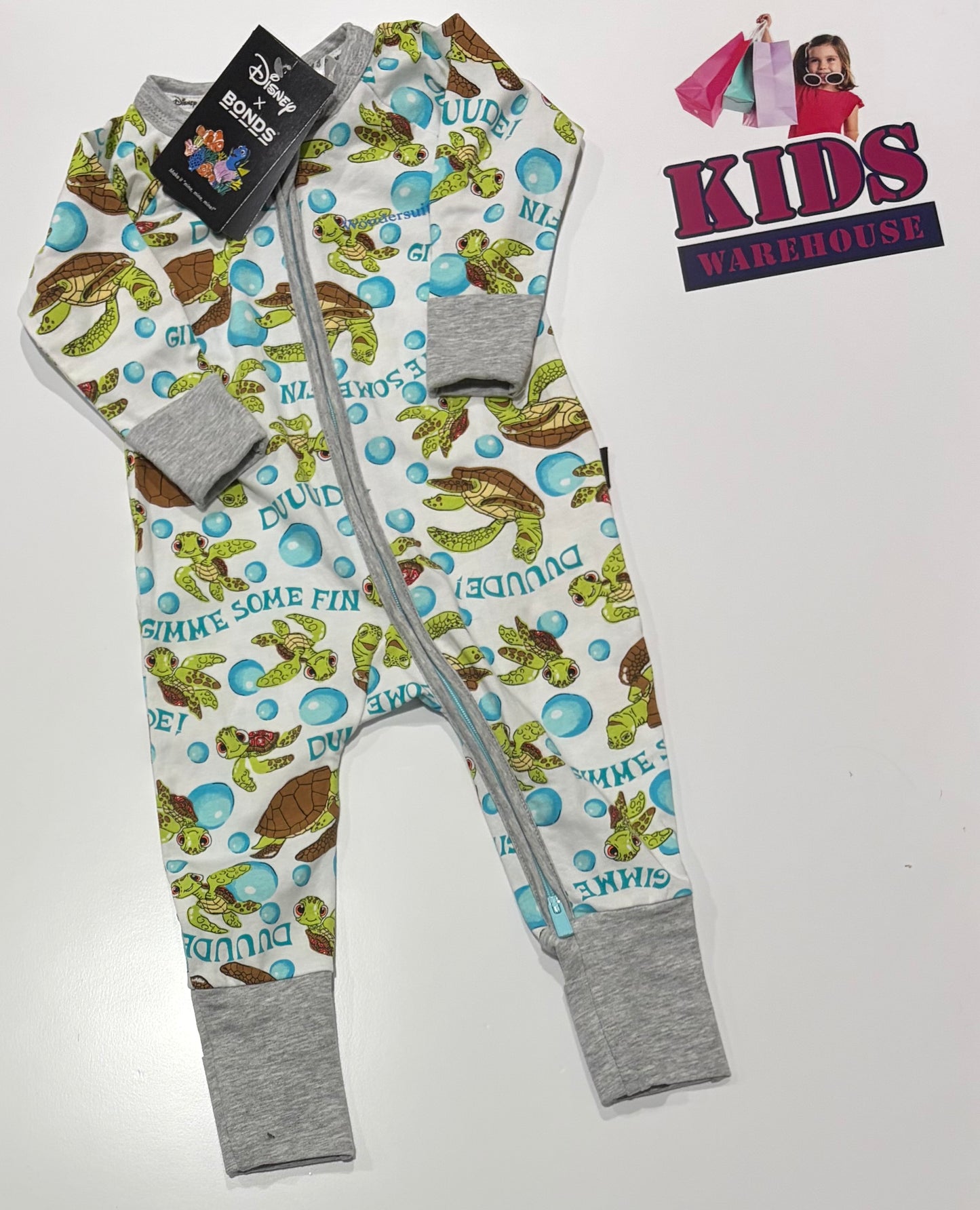 Not Used Disney x Bonds White, Duuude Turtle Print Jumpsuit Size 00