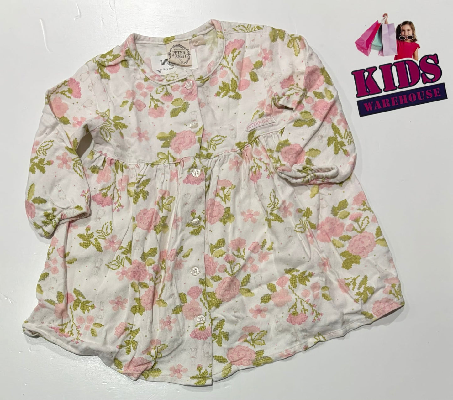 Peter Rabbit White Dress With Pink Flower Pattern Size 1