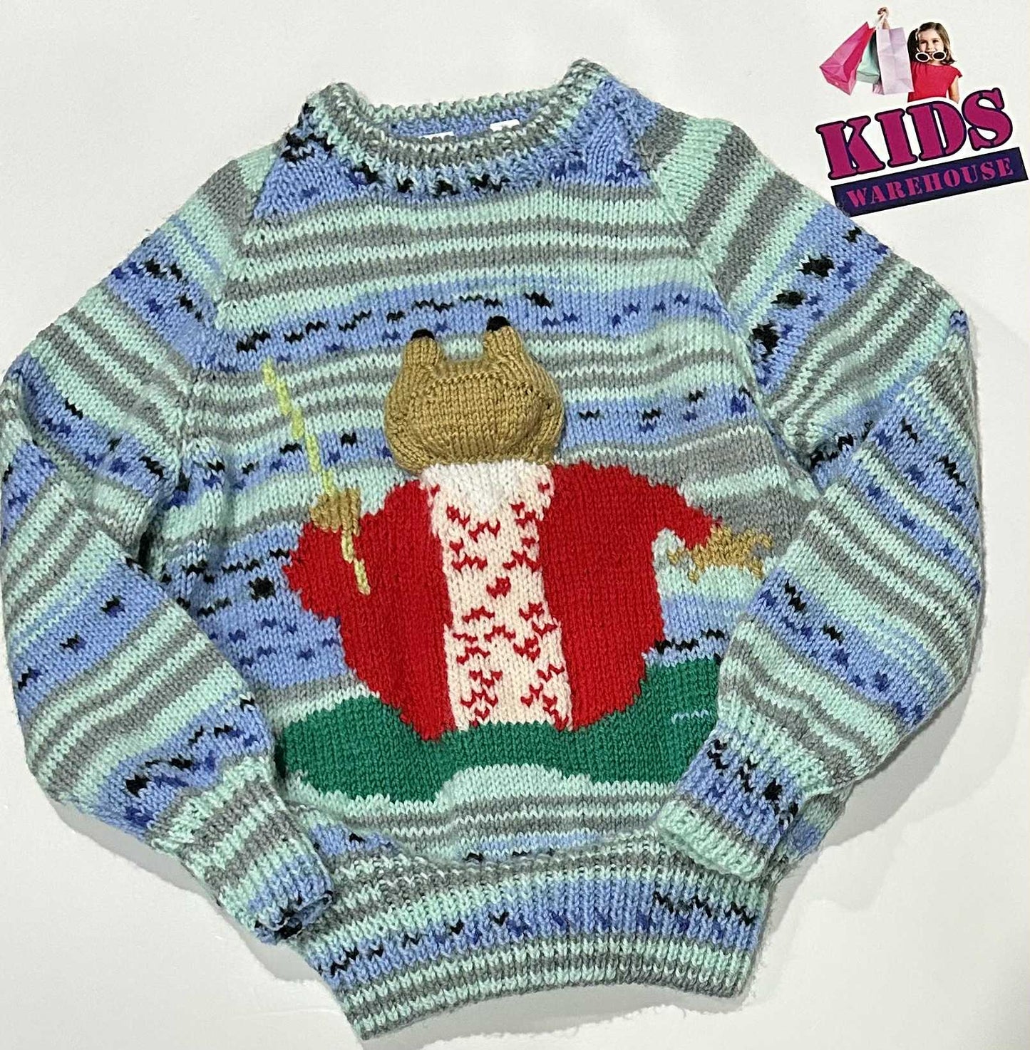 Handmade Blue & Green Knit Jumper Size 7