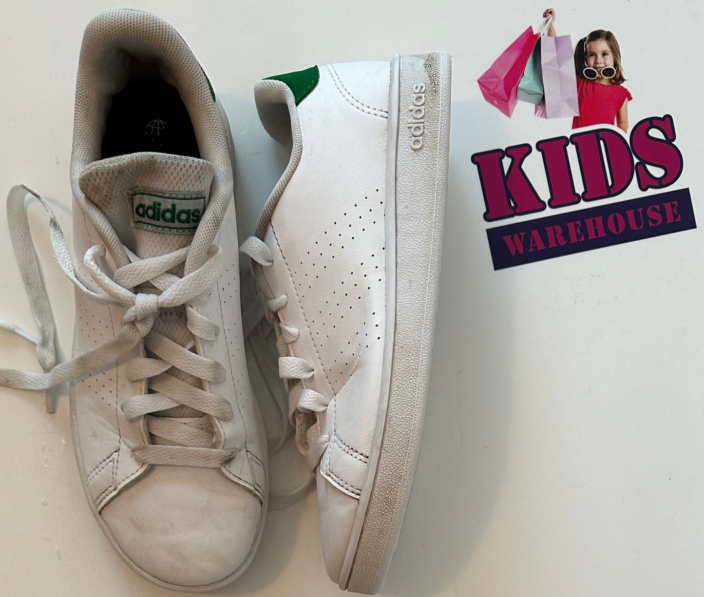 Adidas White & Green Runners Size US3/UK2.5 (Older Child)