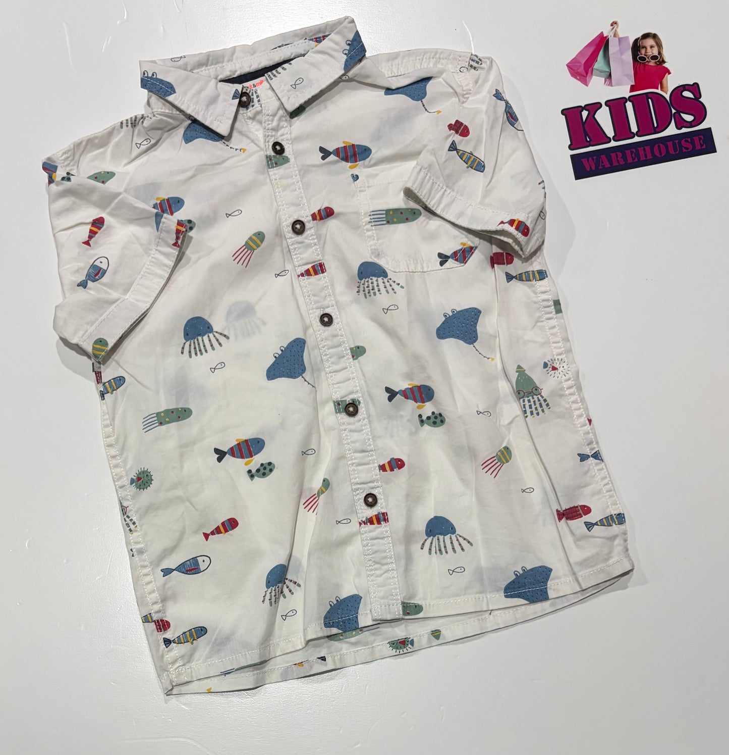Jack & Milly White, Fish Print Top Size 5