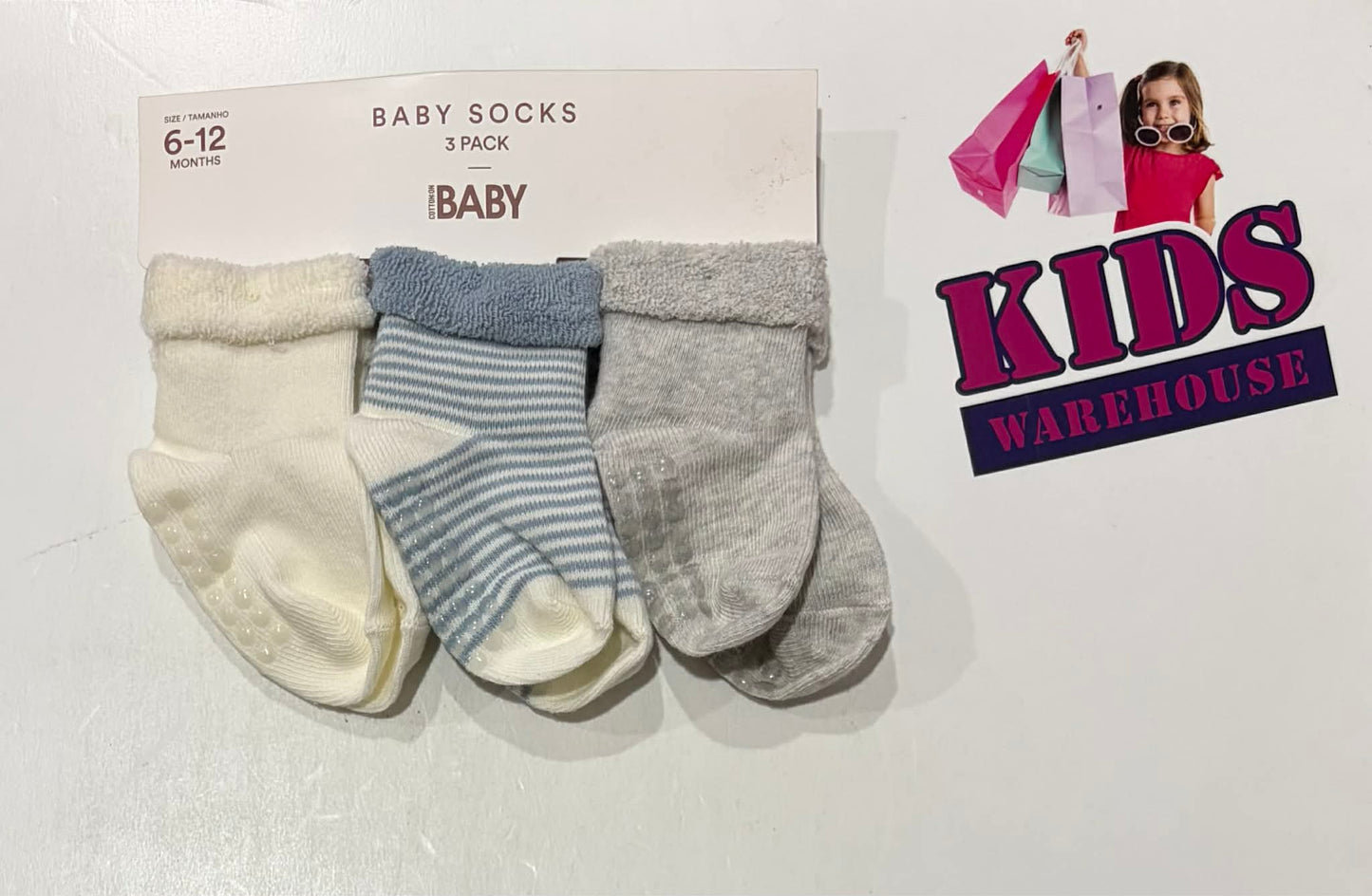 Not Used Cotton On Baby 3 Pack Socks White, Grey, Blue Size 6-12 Months