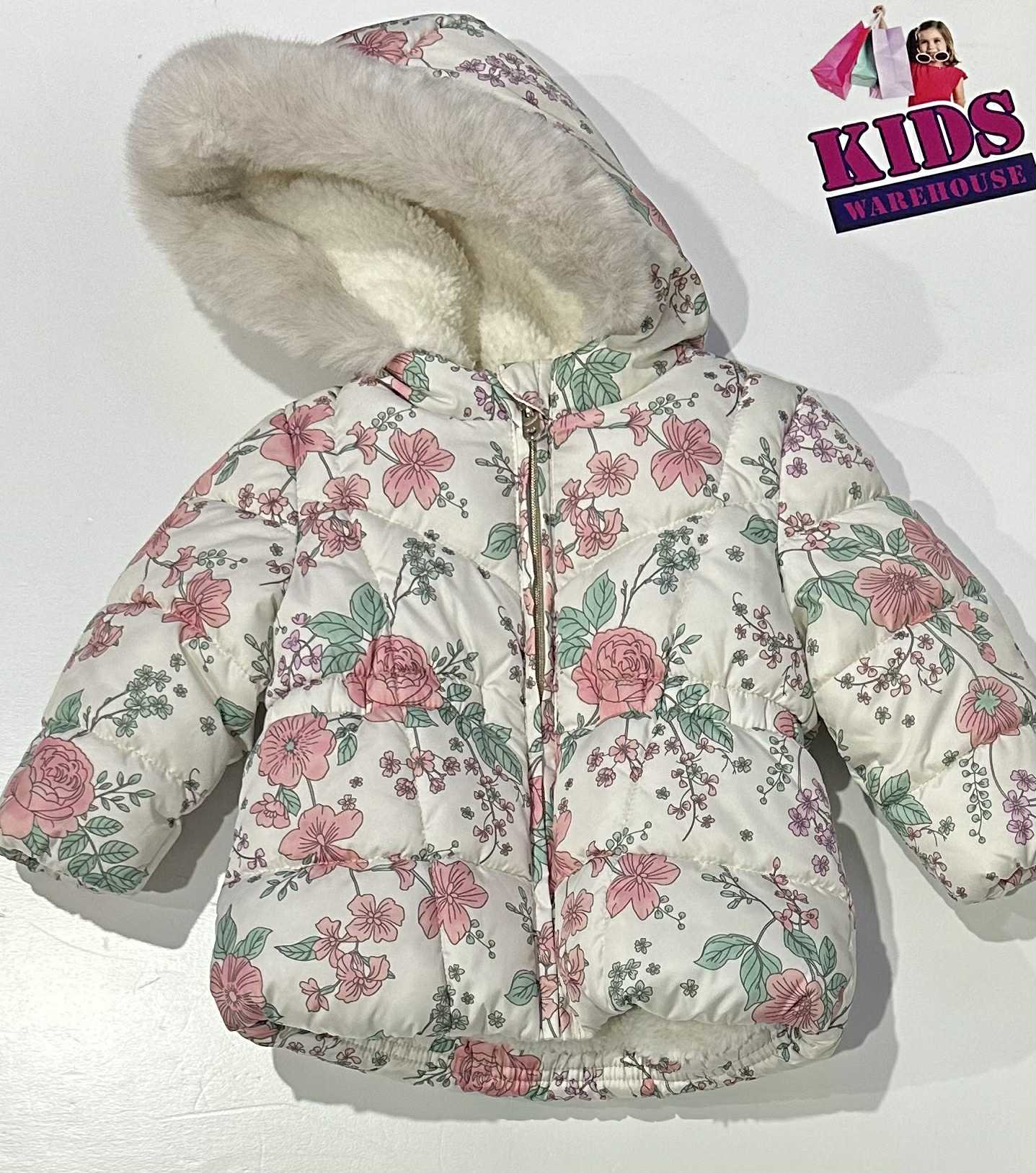 Fred & Flo White Puffer Vest With Flower Pattern Size 00