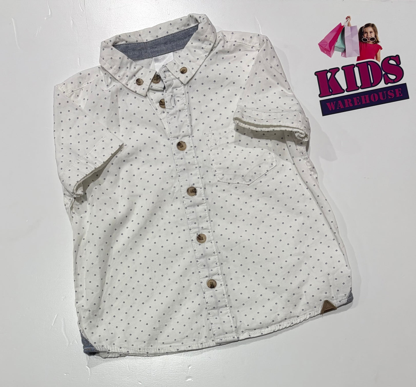 White, Black Polka Dot Print Top Size 2