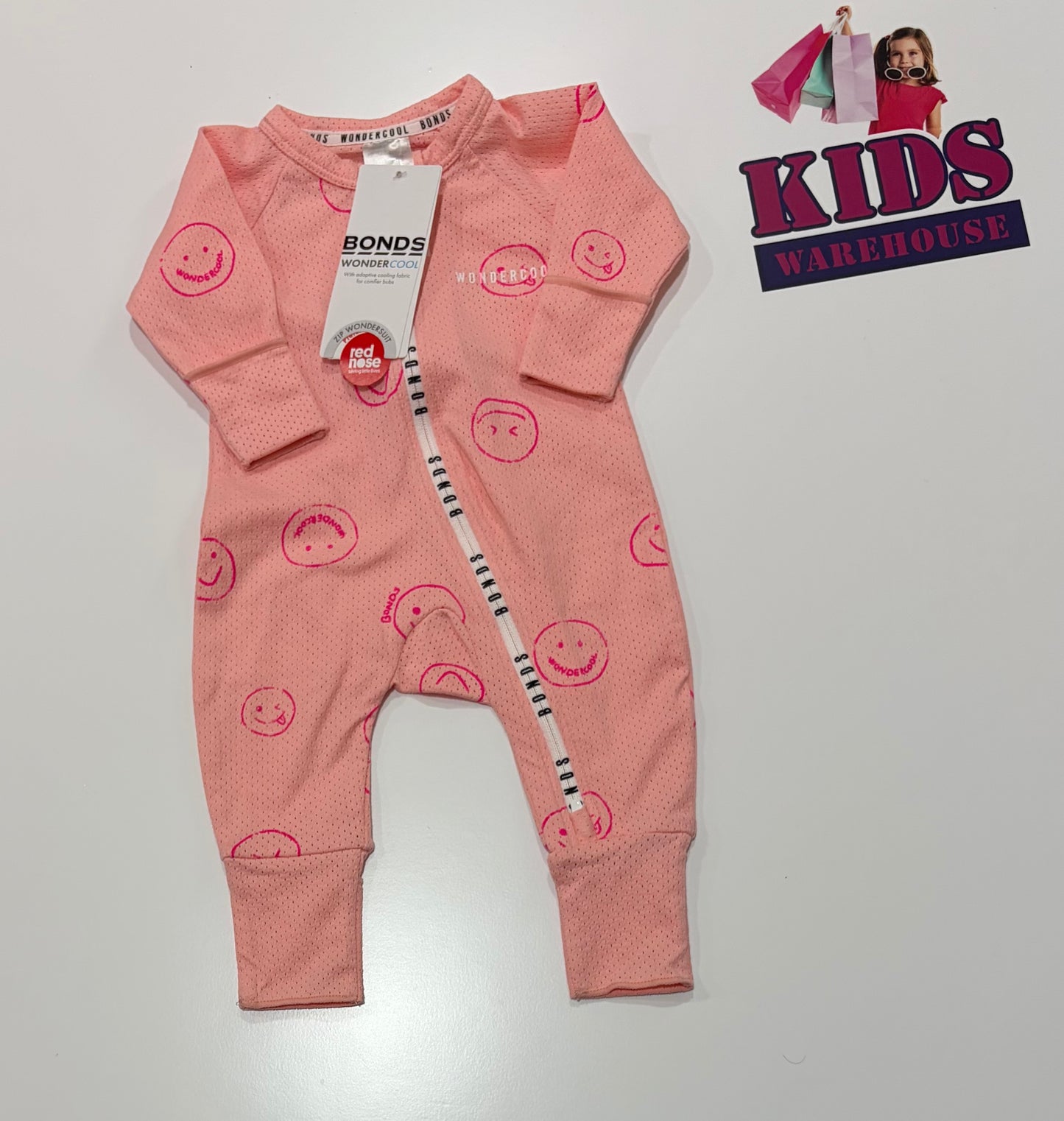 Not Used Bonds Pink, Smiley Face Print Wondercool Size 0000