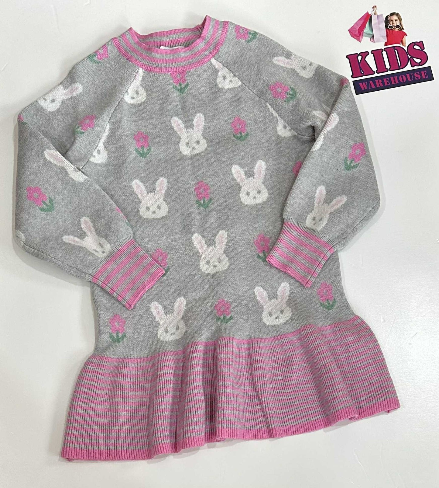 Target Grey & Pink Knit Dress With Rabbit Pattern Size 4