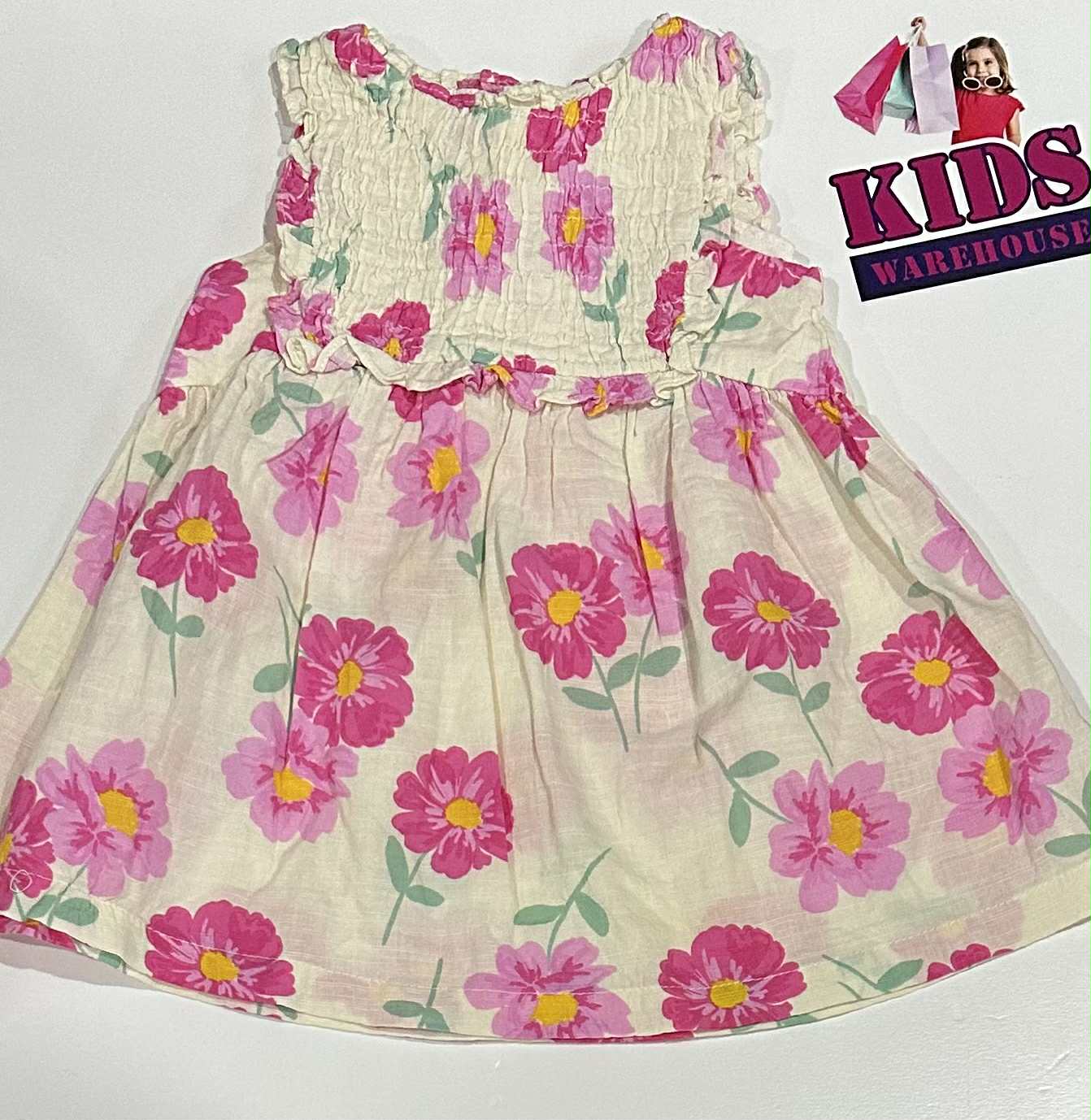 Zara White Dress With Pink Flower Pattern Size 1