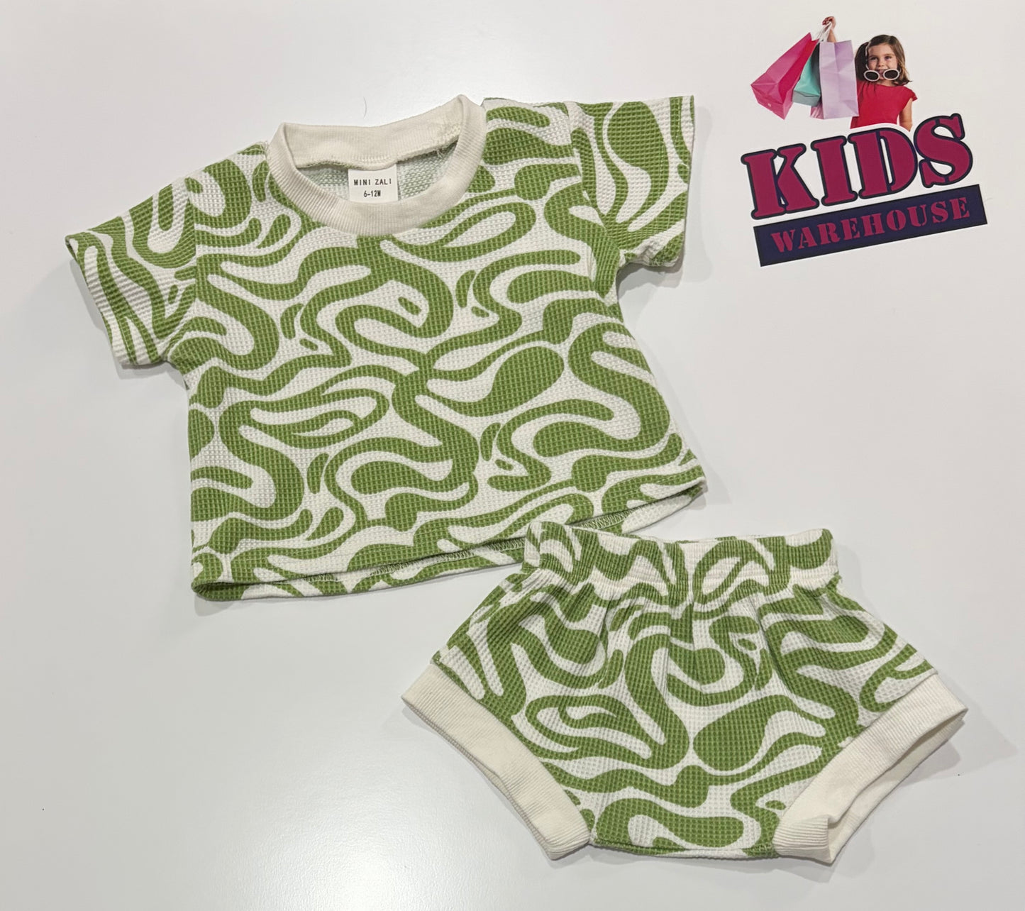 Mini Zali White, Green Swirl Print 2 Piece Set Size 0