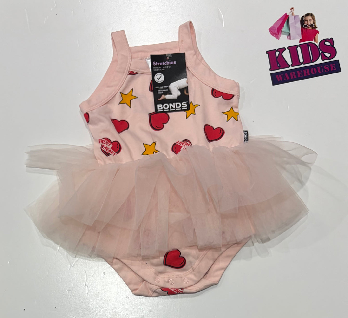 Not Used Bonds Pink, Heart & Star Print Tutu Bodysuit Size 1