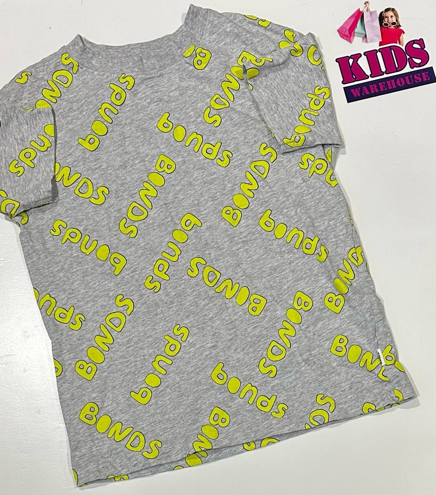 Bonds Grey Top With Yellow “Bonds” Print Size 10