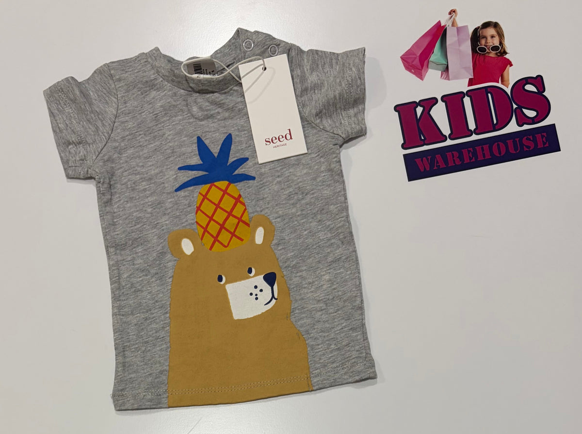 Not Used Seed Heritage Grey, Bear Pineapple Print Top Size 000