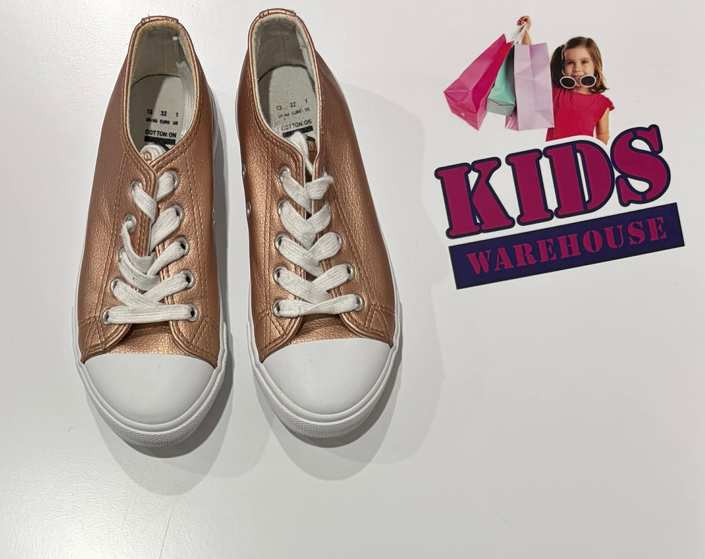 Cotton On Kids Rose Gold Leather Runners Size 1 (Older Child)