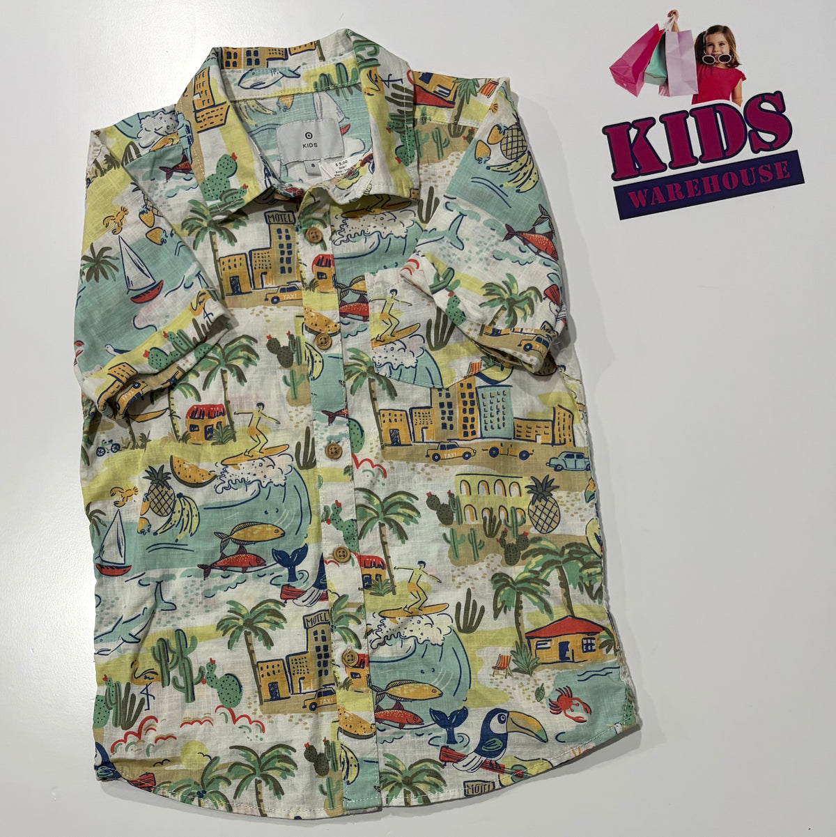 White, Beach Print Top Size 8